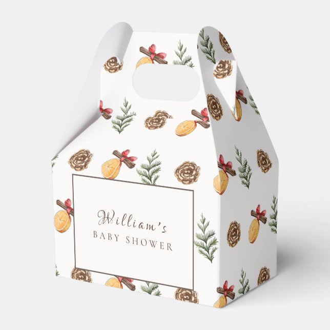 Winter Christmas Flower Pattern Baby Shower Favor Boxes (Front Side)