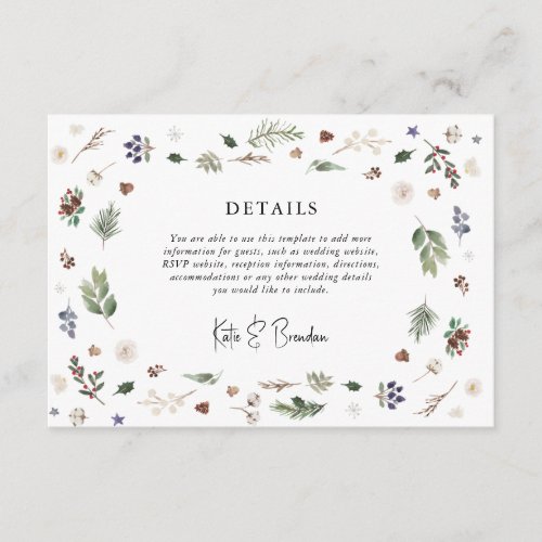 Winter Christmas Foliage Wedding Details Enclosure Card