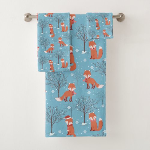 Winter Christmas Fox Bath Towel Set