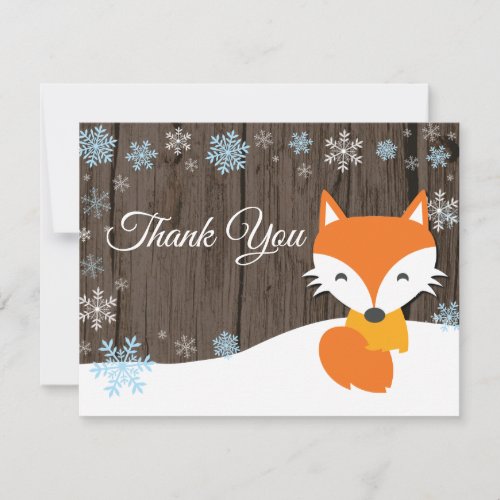 Winter Christmas Fox Blue Thank You Card