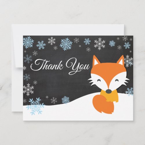 Winter Christmas Fox Blue Thank You Card