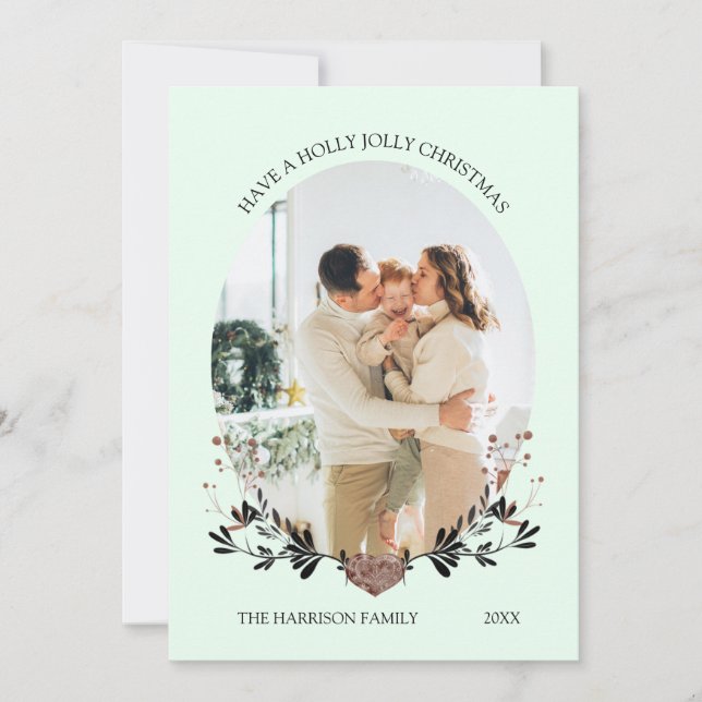 Winter Christmas Frame Photo Green  Holiday Card (Front)