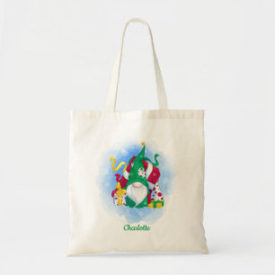 Winter Christmas Gift Gnome Personalized Name Tote Bag