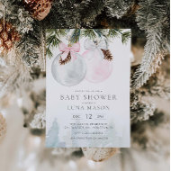 Winter Christmas Girl Baby Shower Invitation