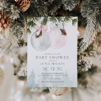 Winter Christmas Girl Baby Shower Invitation