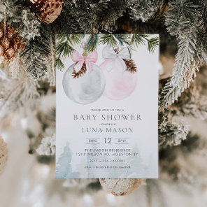 Winter Christmas Girl Baby Shower Invitation