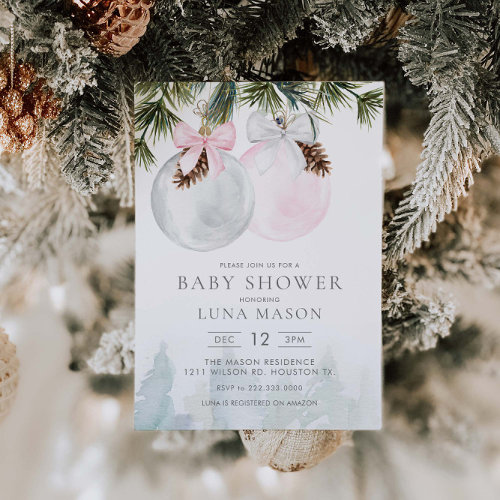 Winter Christmas Girl Baby Shower Invitation Winter Christmas Girl Baby Shower Invitation