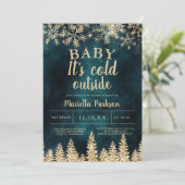 Winter Christmas gold snow pine baby shower Invitation (Standing Front)