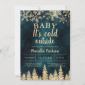 Winter Christmas gold snow pine baby shower Invitation (Front)