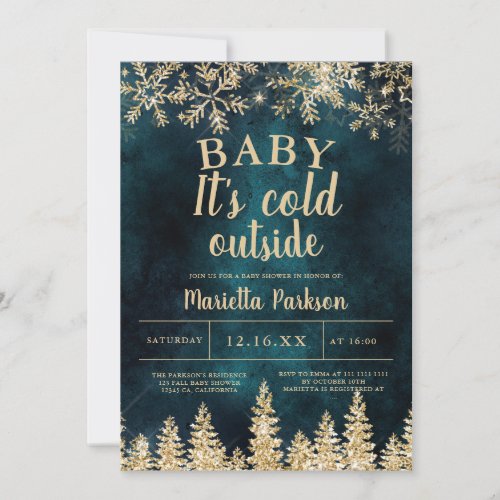 Winter Christmas gold snow pine baby shower Invitation