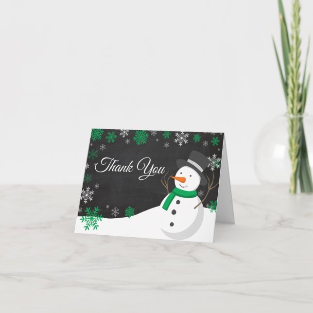 Winter Christmas Green Thank You Card (Front)