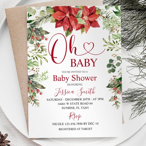 Winter Christmas Greenery Baby Shower Invitation