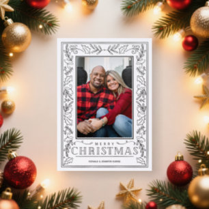 Winter Christmas Greenery Black Letterpress Photo Cards