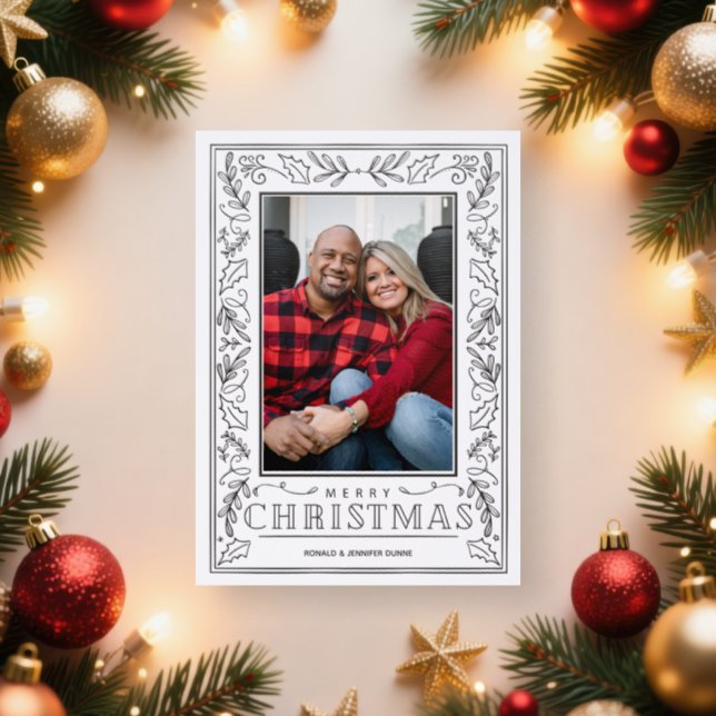 Winter Christmas Greenery Black Letterpress Photo Cards (Insitu)