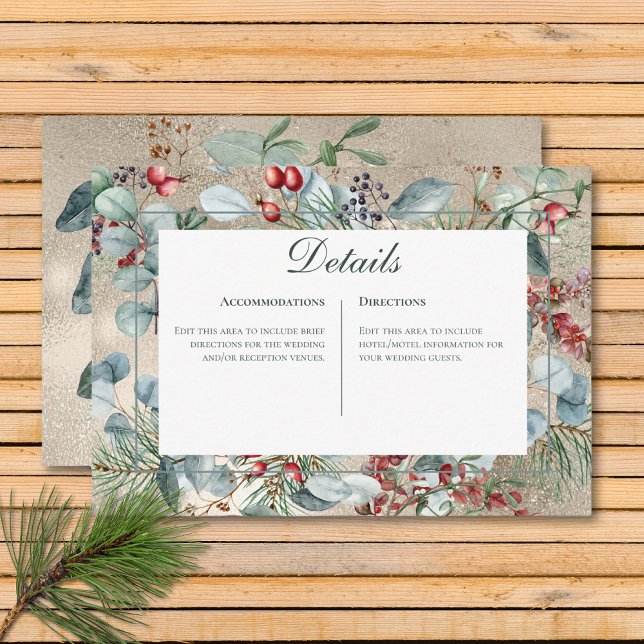 Winter Christmas Greenery Gold Details Wedding Enclosure Card (Winter Christmas Greenery Gold Details Wedding Enclosure Card)