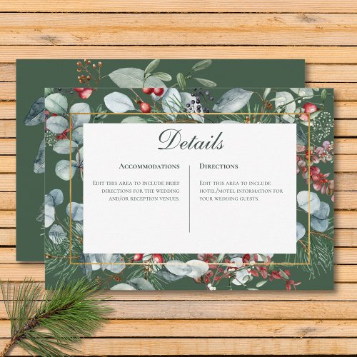 Winter Christmas Greenery Green Details Wedding Enclosure Card