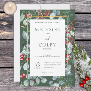 Winter Christmas Greenery Green Wedding Invitation