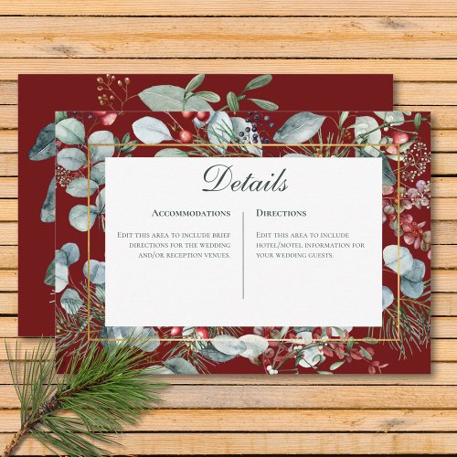 Winter Christmas Greenery Red Wedding Details  Enclosure Card