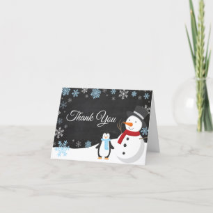 Winter Christmas Holiday Blue Snowflake Chalkboard Letterpress Thank You Card