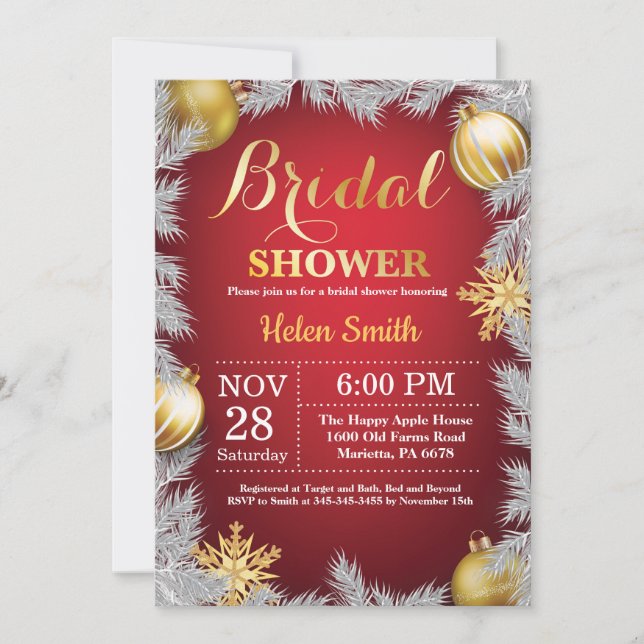 Winter Christmas Holiday Bridal Shower Invitation (Front)