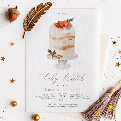 Winter Christmas Holiday Cake Baby Shower Invitation