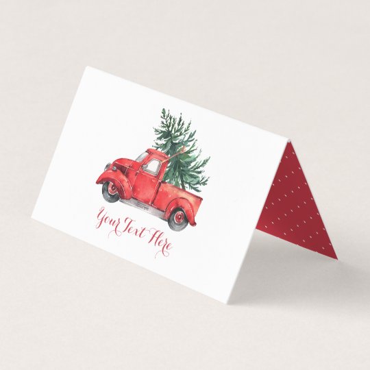 Winter Christmas Holiday Party Red Truck Pine Tree Place Card | Zazzle.com