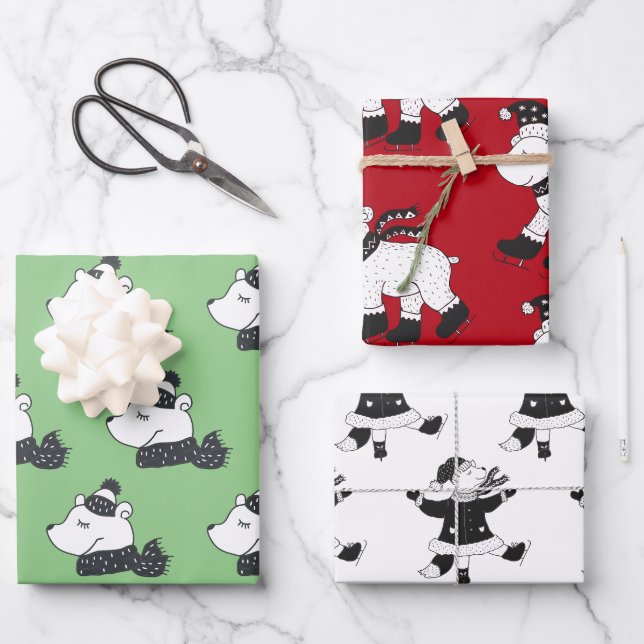 Winter Christmas Holiday Polar Bears Wrapping Paper Sheets (Front)
