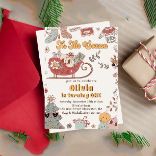 Winter Christmas Holiday Retro Groovy Birthday Invitation