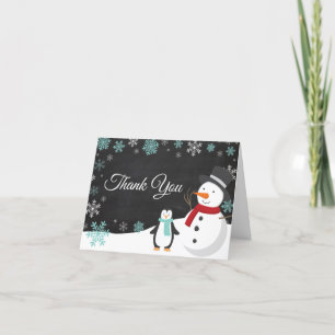 Winter Christmas Holiday Teal Snowflake Letterpress Thank You Card