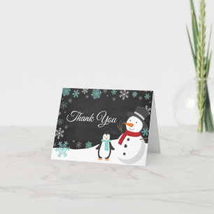 Winter Christmas Holiday Teal Snowflake Thank You Card