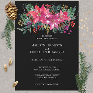 Winter Christmas Holiday Watercolor Poinsettia Invitation