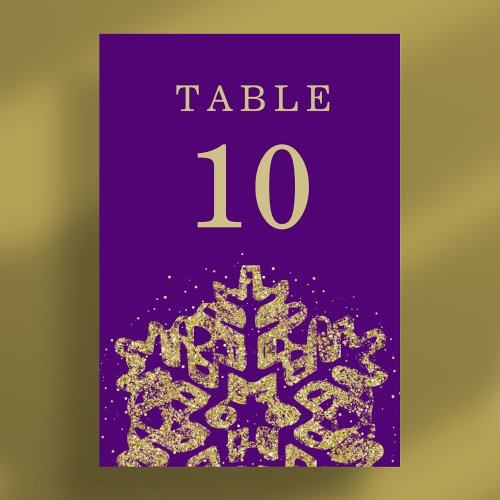 Winter Christmas Holiday Wedding Gold Purple  Table Number