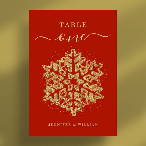 Winter Christmas Holiday Wedding Gold Red Table Number