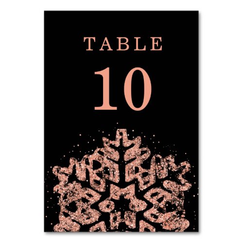 Winter Christmas Holiday Wedding Rose Gold Black  Table Number