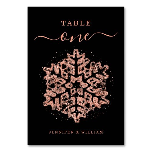 Winter Christmas Holiday Wedding Rose Gold Black  Table Number