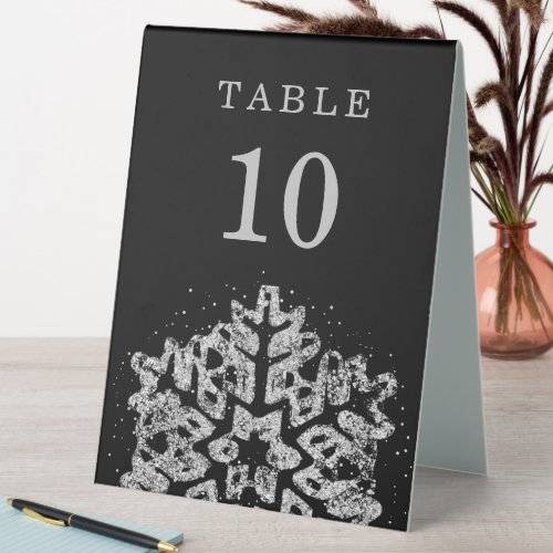 Winter Christmas Holiday Wedding Silver Black Table Tent Sign