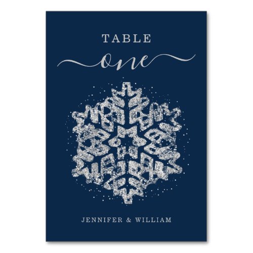 Winter Christmas Holiday Wedding Silver Navy  Table Number