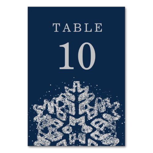 Winter Christmas Holiday Wedding Silver Navy  Table Number