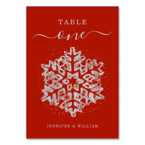 Winter Christmas Holiday Wedding Silver Red  Table Number