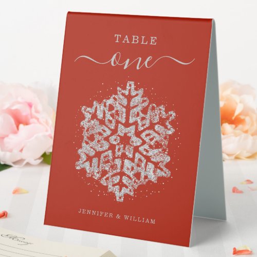 Winter Christmas Holiday Wedding Silver Red  Table Tent Sign