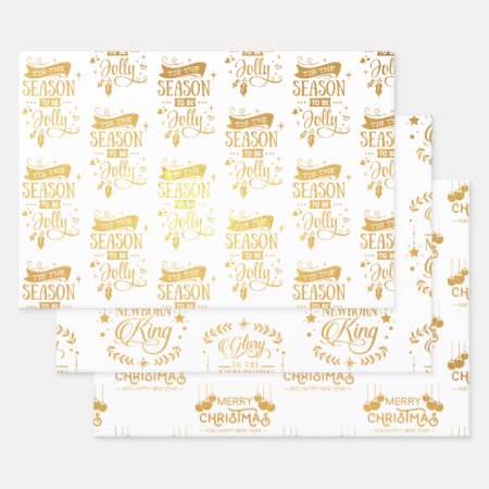 Winter Christmas Holidays Quotes Typography Foil Wrapping Paper Sheets