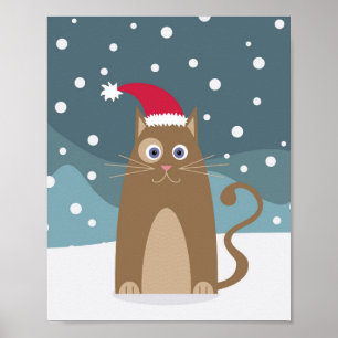 Winter christmas holidays santa cat pet animal poster