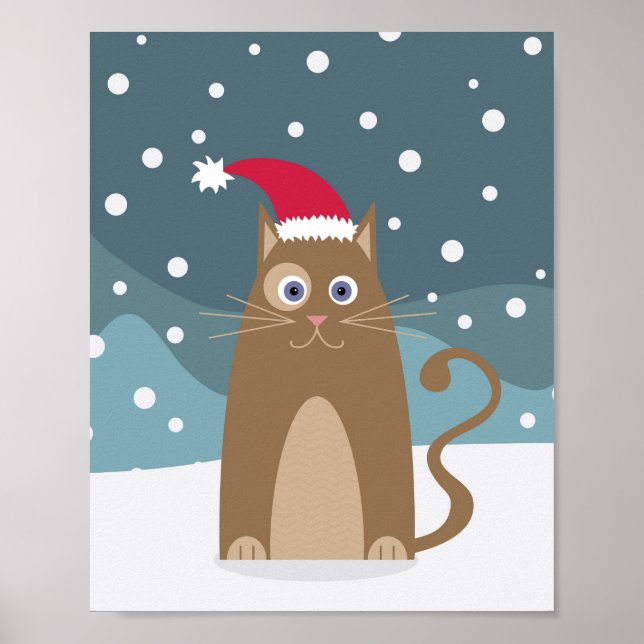 Winter christmas holidays santa cat pet animal  poster (Front)