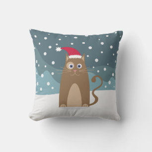 Winter christmas holidays santa cat pet animal throw pillow