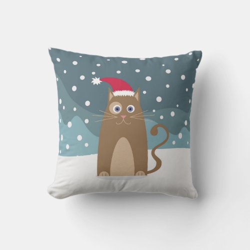 Winter christmas holidays santa cat pet animal  throw pillow