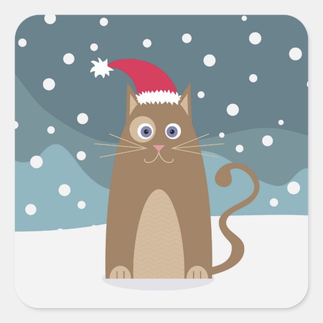 Winter christmas holidays santa cat  square sticker (Front)