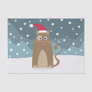 Winter christmas holidays santa hat cat tissue paper