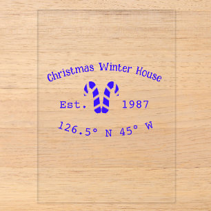 Winter Christmas house blue candy canes est. Year Acrylic Invitations