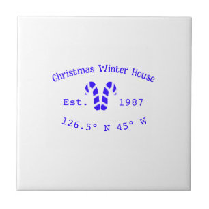 Winter Christmas house blue candy canes est. Year Ceramic Tile