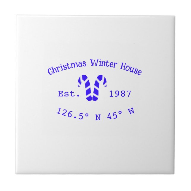 Winter Christmas house blue candy canes est. Year  Ceramic Tile (Front)